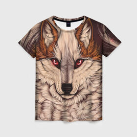 Женская футболка 3D с принтом Красивая Волчица , 100% полиэфир ( синтетическое хлопкоподобное полотно) | прямой крой, круглый вырез горловины, длина до линии бедер | волк | волчица | дикий зверь | зверь | красивая волчица | рисунок