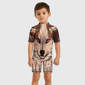 Детский купальный костюм 3D с принтом Красивая Волчица , Полиэстер 85%, Спандекс 15% | застежка на молнии на спине | волк | волчица | дикий зверь | зверь | красивая волчица | рисунок