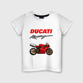 Детская футболка хлопок с принтом DUCATI / ДУКАТИ / MOTOSPORT , 100% хлопок | круглый вырез горловины, полуприлегающий силуэт, длина до линии бедер | Тематика изображения на принте: ducati | motorcycle | motosport | racing | speed | sport | байк. | гонки | двигатель | дукати | мото | мотокросс | мотоспорт | мототриал | мотоцикл | скорость | спорт