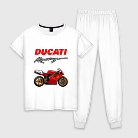 Женская пижама хлопок с принтом DUCATI / ДУКАТИ / MOTOSPORT , 100% хлопок | брюки и футболка прямого кроя, без карманов, на брюках мягкая резинка на поясе и по низу штанин | ducati | motorcycle | motosport | racing | speed | sport | байк. | гонки | двигатель | дукати | мото | мотокросс | мотоспорт | мототриал | мотоцикл | скорость | спорт