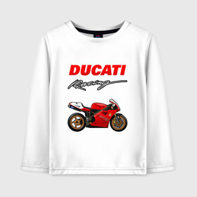 Детский лонгслив хлопок с принтом DUCATI / ДУКАТИ / MOTOSPORT , 100% хлопок | круглый вырез горловины, полуприлегающий силуэт, длина до линии бедер | ducati | motorcycle | motosport | racing | speed | sport | байк. | гонки | двигатель | дукати | мото | мотокросс | мотоспорт | мототриал | мотоцикл | скорость | спорт