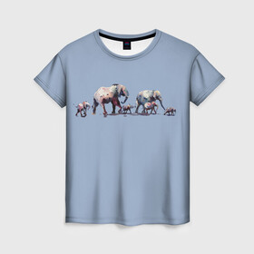 Женская футболка 3D с принтом Слоны , 100% полиэфир ( синтетическое хлопкоподобное полотно) | прямой крой, круглый вырез горловины, длина до линии бедер | животные | звери | семья | слон | слоны