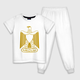 Детская пижама хлопок с принтом Египет | Египетский герб , 100% хлопок |  брюки и футболка прямого кроя, без карманов, на брюках мягкая резинка на поясе и по низу штанин
 | буква | герб | герб египта | египет | египетский герб | знак | иероглифы | символ | символы | флаг | эмблема | эмблемма