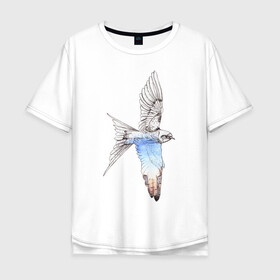 Мужская футболка хлопок Oversize с принтом Ласточка и город , 100% хлопок | свободный крой, круглый ворот, “спинка” длиннее передней части | акварель | город | графика | крылья | ласточка | лето | перья | полет | птица | стриж