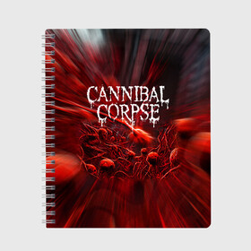 Тетрадь с принтом Blood Cannibal Corpse | Труп Каннибала (Z) , 100% бумага | 48 листов, плотность листов — 60 г/м2, плотность картонной обложки — 250 г/м2. Листы скреплены сбоку удобной пружинной спиралью. Уголки страниц и обложки скругленные. Цвет линий — светло-серый
 | cannibal | cannibal corpse | corpse | death metal | deathgrind | алекс уэбстер | брутальный дэт метал | дэт метал | дэтграйнд | пол мазуркевич | роб барретт | труп каннибала