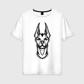 Женская футболка хлопок Oversize с принтом Доберман , 100% хлопок | свободный крой, круглый ворот, спущенный рукав, длина до линии бедер
 | doberman | dog | бойцовская | доберман | собака | собаки