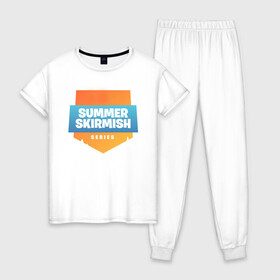Женская пижама хлопок с принтом Summer Skirmish , 100% хлопок | брюки и футболка прямого кроя, без карманов, на брюках мягкая резинка на поясе и по низу штанин | epic games | games | королевская битва | лето | фортнайт