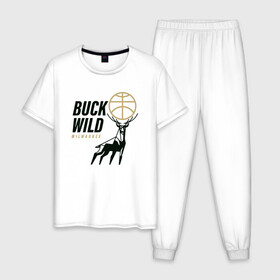 Мужская пижама хлопок с принтом Buck Wild , 100% хлопок | брюки и футболка прямого кроя, без карманов, на брюках мягкая резинка на поясе и по низу штанин
 | Тематика изображения на принте: antetokounmpo | basketball | bucks | giannis | milwaukee | mvp | nba | sport | streetball | адетокумбо | бакс | баскетбол | игра | милуоки | мяч | нба | олень | спорт | стритбол | тренер | чемпион | янис