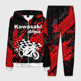 Мужской костюм 3D с принтом KAWASAKI NINJA / КАВАСАКИ , 100% полиэстер | Манжеты и пояс оформлены тканевой резинкой, двухслойный капюшон со шнурком для регулировки, карманы спереди | kawasaki | motorcycle | motosport | ninja | racing | speed | sport | байк | гонки | двигатель | кавасаки | мото | мотокросс | мотоспорт | мототриал | мотоцикл | нинзя. | скорость | спорт
