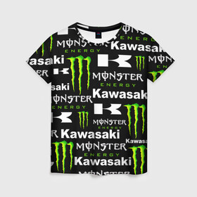 Женская футболка 3D с принтом KAWASAKI X MONSTER ENERGY , 100% полиэфир ( синтетическое хлопкоподобное полотно) | прямой крой, круглый вырез горловины, длина до линии бедер | kawasaki | monster energy | motorcycle | motosport | racing | speed | sport | байк | гонки | двигатель | кавасаки | монстер энерджи. | мото | мотокросс | мотоспорт | мототриал | мотоцикл | скорость | спорт