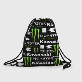 Рюкзак-мешок 3D с принтом KAWASAKI X MONSTER ENERGY , 100% полиэстер | плотность ткани — 200 г/м2, размер — 35 х 45 см; лямки — толстые шнурки, застежка на шнуровке, без карманов и подкладки | kawasaki | monster energy | motorcycle | motosport | racing | speed | sport | байк | гонки | двигатель | кавасаки | монстер энерджи. | мото | мотокросс | мотоспорт | мототриал | мотоцикл | скорость | спорт