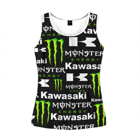 Женская майка 3D с принтом KAWASAKI X MONSTER ENERGY , 100% полиэстер | круглая горловина, прямой силуэт, длина до линии бедра | kawasaki | monster energy | motorcycle | motosport | racing | speed | sport | байк | гонки | двигатель | кавасаки | монстер энерджи. | мото | мотокросс | мотоспорт | мототриал | мотоцикл | скорость | спорт