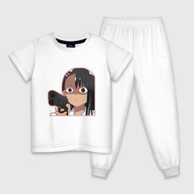 Детская пижама хлопок с принтом Нагаторо , 100% хлопок |  брюки и футболка прямого кроя, без карманов, на брюках мягкая резинка на поясе и по низу штанин
 | anime | nagatoro | аниме | мем | нагаторо