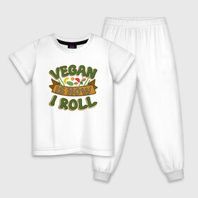 Детская пижама хлопок с принтом Vegan - How I Roll , 100% хлопок |  брюки и футболка прямого кроя, без карманов, на брюках мягкая резинка на поясе и по низу штанин
 | green | greenpeace | nature | sport | vegan | yoga | веган | вегетарианец | гринпис | еда | животные | жизнь | здоровье | зеленый | йога | мир | овощи | пища | планета | природа | растение | спорт | тело | фрукты