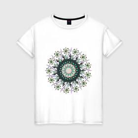 Женская футболка хлопок с принтом Мандала Природные узлы , 100% хлопок | прямой крой, круглый вырез горловины, длина до линии бедер, слегка спущенное плечо | зелёный | кельтский | кельты | лаванда | мотивы | природа | растения | узлы | узор | цветы