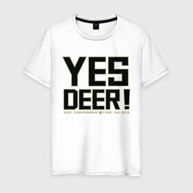 Мужская футболка хлопок с принтом Yes Deer! , 100% хлопок | прямой крой, круглый вырез горловины, длина до линии бедер, слегка спущенное плечо. | antetokounmpo | basketball | bucks | giannis | milwaukee | mvp | nba | sport | streetball | адетокумбо | бакс | баскетбол | игра | милуоки | мяч | нба | олень | спорт | стритбол | тренер | чемпион | янис