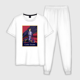 Мужская пижама хлопок с принтом Lelouch (Code Geass) , 100% хлопок | брюки и футболка прямого кроя, без карманов, на брюках мягкая резинка на поясе и по низу штанин
 | аниме | код гиас | лелуш | надпись | плащ