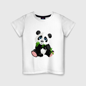 Детская футболка хлопок с принтом Банда с бамбуком  , 100% хлопок | круглый вырез горловины, полуприлегающий силуэт, длина до линии бедер | бамбук | банда с бамбуком | животное | медведь | медвежонок | панда