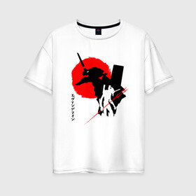 Женская футболка хлопок Oversize с принтом ЕВА-02 | RED SUN , 100% хлопок | свободный крой, круглый ворот, спущенный рукав, длина до линии бедер
 | anime | eva | evangelion | nerv | аниме | анимэ | ева | евангилион | нерв | роботы | рэй | синдзи | япония