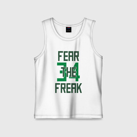 Детская майка хлопок с принтом Fear The Freak 34 ,  |  | Тематика изображения на принте: antetokounmpo | basketball | bucks | giannis | milwaukee | mvp | nba | sport | streetball | адетокумбо | бакс | баскетбол | игра | милуоки | мяч | нба | олень | спорт | стритбол | тренер | чемпион | янис