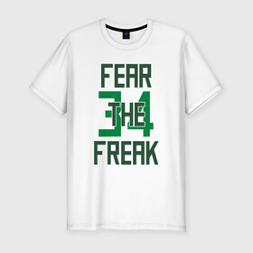 Мужская футболка хлопок Slim с принтом Fear The Freak 34 , 92% хлопок, 8% лайкра | приталенный силуэт, круглый вырез ворота, длина до линии бедра, короткий рукав | Тематика изображения на принте: antetokounmpo | basketball | bucks | giannis | milwaukee | mvp | nba | sport | streetball | адетокумбо | бакс | баскетбол | игра | милуоки | мяч | нба | олень | спорт | стритбол | тренер | чемпион | янис