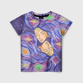Детская футболка 3D с принтом Галактика , 100% гипоаллергенный полиэфир | прямой крой, круглый вырез горловины, длина до линии бедер, чуть спущенное плечо, ткань немного тянется | Тематика изображения на принте: dream | galaxy | girl | planet | акварель | галактика | девушки | звёзды | космос | планеты | рисунок | синий | сон | спокойствие | сумерки | туманности | фиолетовый