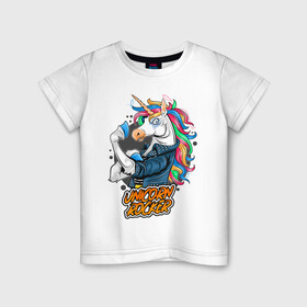 Детская футболка хлопок с принтом Единорог рокер , 100% хлопок | круглый вырез горловины, полуприлегающий силуэт, длина до линии бедер | cute | funny | pony | rainbow | rock | rocker | unicorn | единорог | единорожка | милый | пони | радуга | рок | рокер
