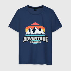 Мужская футболка хлопок с принтом ADVENTURE IS CALLING , 100% хлопок | прямой крой, круглый вырез горловины, длина до линии бедер, слегка спущенное плечо. | adventure | кемпинг | кэмпинг | приключения | туризм | туристическая | туристические | туристу
