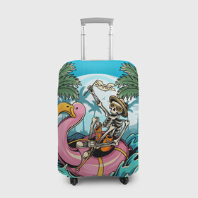 Чехол для чемодана 3D с принтом Summer time , 86% полиэфир, 14% спандекс | двустороннее нанесение принта, прорези для ручек и колес | арт | время года | графика | лето | море | пальмы | пляж | скелет | фламинго