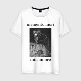 Мужская футболка хлопок с принтом memento mori  , 100% хлопок | прямой крой, круглый вырез горловины, длина до линии бедер, слегка спущенное плечо. | 