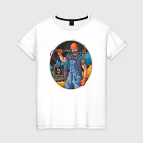 Женская футболка хлопок с принтом Майнер , 100% хлопок | прямой крой, круглый вырез горловины, длина до линии бедер, слегка спущенное плечо | биткоин | иллюстрация | инвестор | крипта | майнер | рабочий