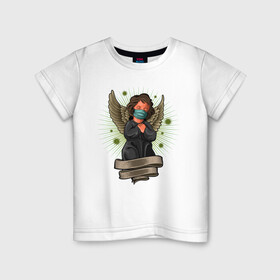 Детская футболка хлопок с принтом Мой ангелок , 100% хлопок | круглый вырез горловины, полуприлегающий силуэт, длина до линии бедер | Тематика изображения на принте: ангел | иллюстрация | маска | спаси сохрани | спаситель