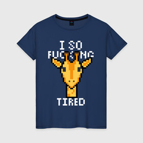 Женская футболка хлопок с принтом Tired Giraffe , 100% хлопок | прямой крой, круглый вырез горловины, длина до линии бедер, слегка спущенное плечо | animal | censored | giraffe | pixel art | tired | животное | жираф | пиксель арт | усталый