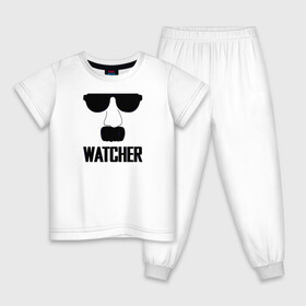 Детская пижама хлопок с принтом Шпион (Watcher) , 100% хлопок |  брюки и футболка прямого кроя, без карманов, на брюках мягкая резинка на поясе и по низу штанин
 | прикольная надпись | усы | черно белое | шпион очки