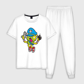 Мужская пижама хлопок с принтом Crazy Bomberman , 100% хлопок | брюки и футболка прямого кроя, без карманов, на брюках мягкая резинка на поясе и по низу штанин
 | Тематика изображения на принте: bomberman | crazy | бомба | бомбермен | бомбермэн | оружие