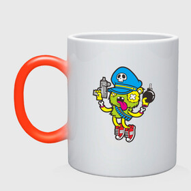Кружка хамелеон с принтом Crazy Bomberman , керамика | меняет цвет при нагревании, емкость 330 мл | Тематика изображения на принте: bomberman | crazy | бомба | бомбермен | бомбермэн | оружие