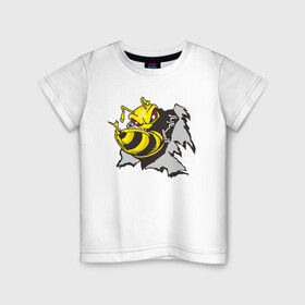 Детская футболка хлопок с принтом Оса 3D , 100% хлопок | круглый вырез горловины, полуприлегающий силуэт, длина до линии бедер | 3d | жало | мед | насекомое | оса | пчела