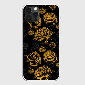 Чехол для iPhone 12 Pro Max с принтом Розы. Золото с черным , Силикон |  | Тематика изображения на принте: вечерний | графика | графический | золотистый | золото | золотой | крупные | праздничный | розочки | розы | темный | цветочки | цветочный | цветы | черный