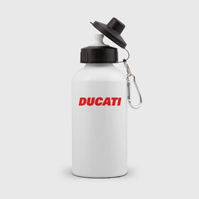 Бутылка спортивная с принтом DUCATI ЛОГОТИП НАДПИСЬ  , металл | емкость — 500 мл, в комплекте две пластиковые крышки и карабин для крепления | Тематика изображения на принте: ducati | moto | motocycle | racing | sport | дукати | мото | мотоспорт | мотоцикл | рейсинг | спорт