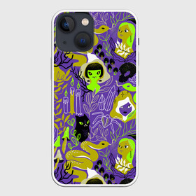 Чехол для iPhone 13 mini с принтом Шабаш ,  |  | halloween | kostolom3000 | ведьма | ведьмы | грибы | змея | кот | магия | природа | фиолетовый | хэллоуин | черный кот | шабаш