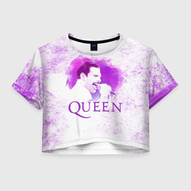 Женская футболка Crop-top 3D с принтом Freddie Mercury | Queen (Z) , 100% полиэстер | круглая горловина, длина футболки до линии талии, рукава с отворотами | freddie mercury | music | queen | брайан мэй | глэм рок | джон дикон | квин | королева | музыка | поп рок | роджер тейлор | фредди меркьюри | хард рок