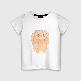 Детская футболка хлопок с принтом Милый зайка с полосатым пузом , 100% хлопок | круглый вырез горловины, полуприлегающий силуэт, длина до линии бедер | детский | зайка | зайчик | звездочки | милый | мимими | полосы