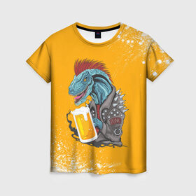 Женская футболка 3D с принтом Пивозавр - Взрыв , 100% полиэфир ( синтетическое хлопкоподобное полотно) | прямой крой, круглый вырез горловины, длина до линии бедер | dinosaur | pivo | pivozavr | взрыв | динозавр | краска | прикол