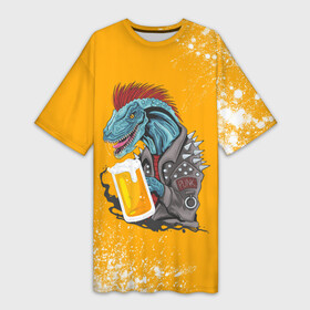 Платье-футболка 3D с принтом Пивозавр   Взрыв ,  |  | dinosaur | pivo | pivozavr | взрыв | динозавр | краска | прикол