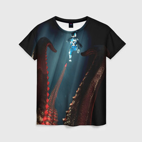 Женская футболка 3D с принтом MOONS OF MADNESS , 100% полиэфир ( синтетическое хлопкоподобное полотно) | прямой крой, круглый вырез горловины, длина до линии бедер | astronaut | moons of madness | tentacles | астронавт | луны безумия | щупальца