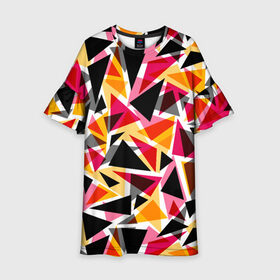 Детское платье 3D с принтом Разноцветные треугольники , 100% полиэстер | прямой силуэт, чуть расширенный к низу. Круглая горловина, на рукавах — воланы | Тематика изображения на принте: абстрактный | геометрические фигуры | геометрический узор | желтый | красный | полигональный | разноцветный | треугольники | черный