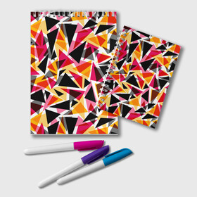 Блокнот с принтом Разноцветные треугольники , 100% бумага | 48 листов, плотность листов — 60 г/м2, плотность картонной обложки — 250 г/м2. Листы скреплены удобной пружинной спиралью. Цвет линий — светло-серый
 | Тематика изображения на принте: абстрактный | геометрические фигуры | геометрический узор | желтый | красный | полигональный | разноцветный | треугольники | черный
