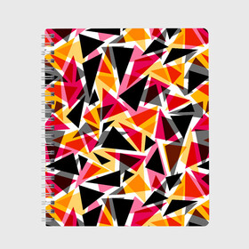 Тетрадь с принтом Разноцветные треугольники , 100% бумага | 48 листов, плотность листов — 60 г/м2, плотность картонной обложки — 250 г/м2. Листы скреплены сбоку удобной пружинной спиралью. Уголки страниц и обложки скругленные. Цвет линий — светло-серый
 | абстрактный | геометрические фигуры | геометрический узор | желтый | красный | полигональный | разноцветный | треугольники | черный
