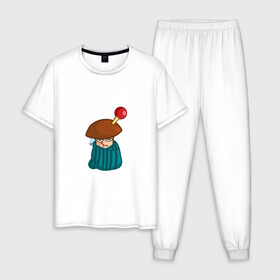 Мужская пижама хлопок с принтом Больной , 100% хлопок | брюки и футболка прямого кроя, без карманов, на брюках мягкая резинка на поясе и по низу штанин
 | mushroom | болезнь | градусник | гриб | клизма | мультяшка | плед | смайл