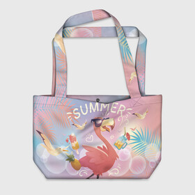 Пляжная сумка 3D с принтом Летний фламинго , 100% полиэстер | застегивается на металлическую кнопку; внутренний карман застегивается на молнию. Стенки укреплены специальным мягким материалом, чтобы защитить содержимое от несильных ударов
 | bird | summer | лето | птицы | розовый | фламинго
